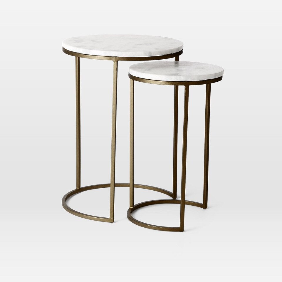 Round Nesting Side Tables Set Marble/Antique Brass west elm Australia